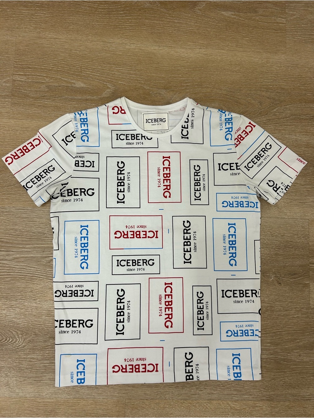 Iceberg Since 1974 Men’s T-Shirt Size L White All Over Logo Graphic Print